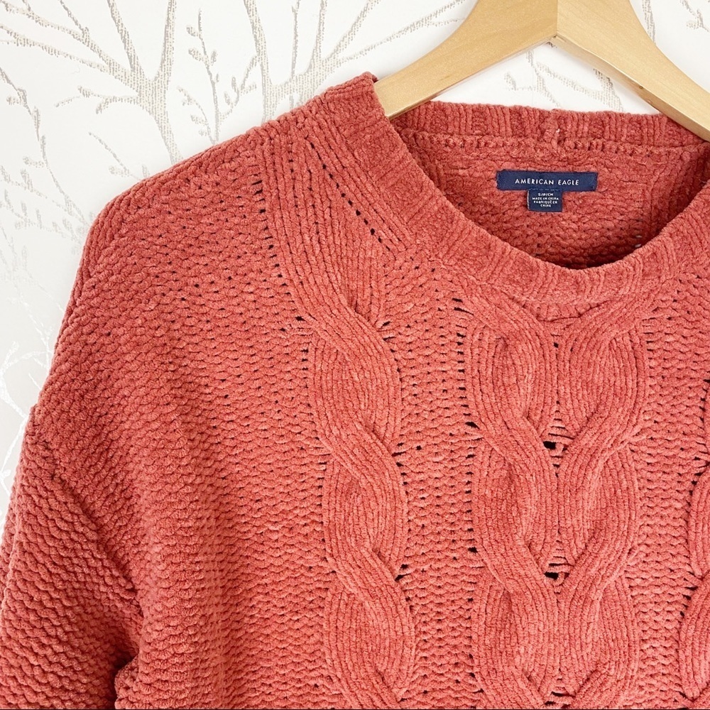 AMERICAN EAGLE Chunky Chenille Cable Knit Sweater Cozy Size Small Boxy - Picture 3 of 12
